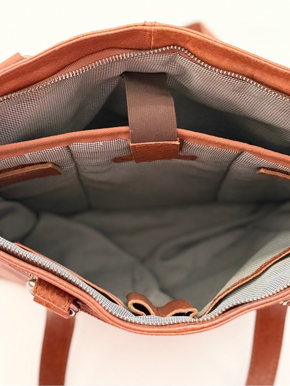 SPIKES & SPARROW Leather Laptop Bag Shoulder Tote Purse zip in Brandy Cognac - Picture 10 of 15